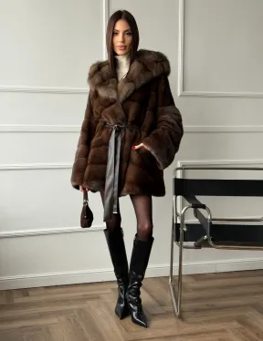 Шуба норка - кимоно с капюшоном - фото 9