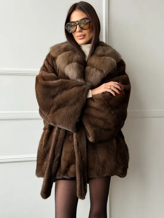 Полушубок автоледи норковый - воротник куница - фото 5