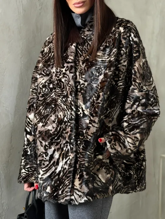 Шуба норковая из цветных кусочков в стиле оверсайз - фото 2