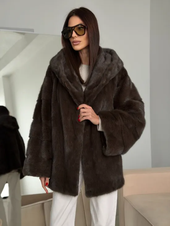 Зимняя норковая шуба с капюшоном - фото 11