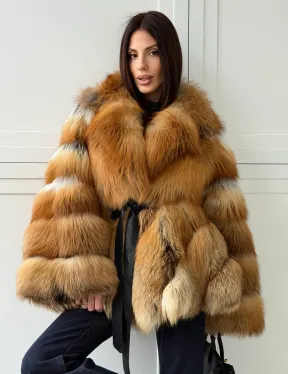 Шуба из лисы огневки - оверсайз - фото 0