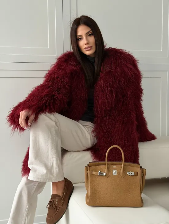 Шуба из ламы PREMIUM - бургунди - фото 13