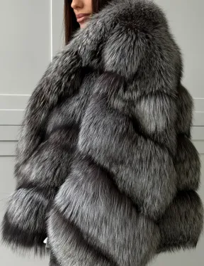 Полушубок из натурального меха чернобурки - фото 2