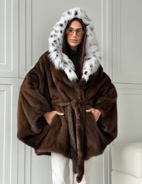 Норковая шуба с капюшоном по рысь - фото 13