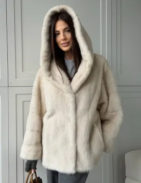 Норковый полушубок с капюшоном кобра - фото 14