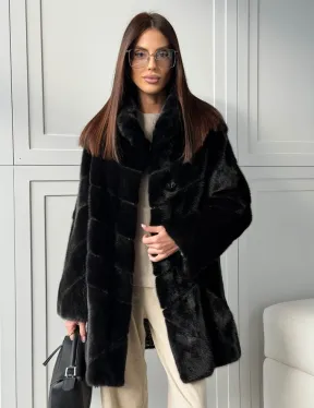 Черная норковая шуба - стойка воротник - фото 9