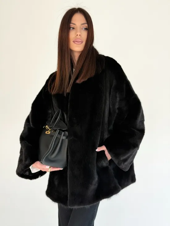 Женский норковый жакет - черный - фото 2