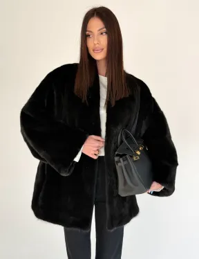 Женский норковый жакет - черный - фото 3
