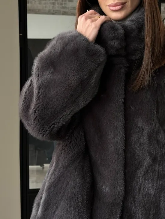 Меховой норковый жакет (серый) - фото 4