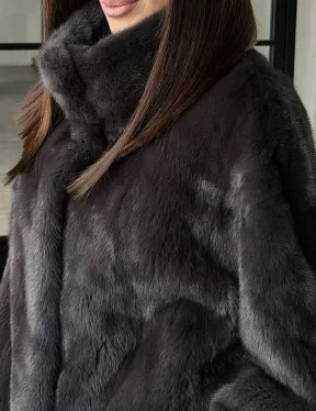 Меховой норковый жакет (серый) - фото 1