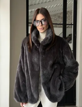 Меховой норковый жакет (серый) - фото 19
