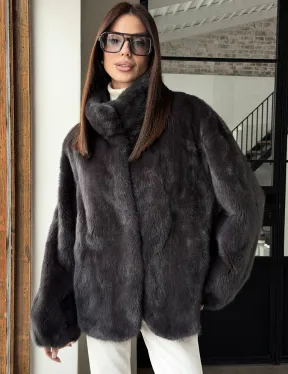 Меховой норковый жакет (серый) - фото 6