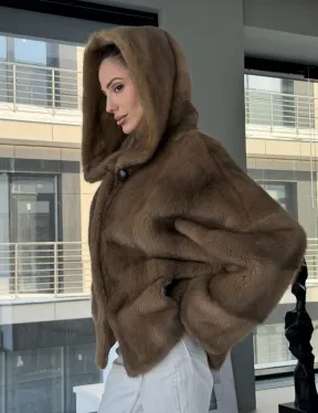 Женский норковый полушубок с капюшоном - фото 14