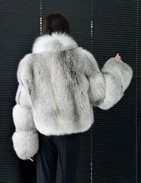 Шуба из меха арктической лисы - белая - фото 7