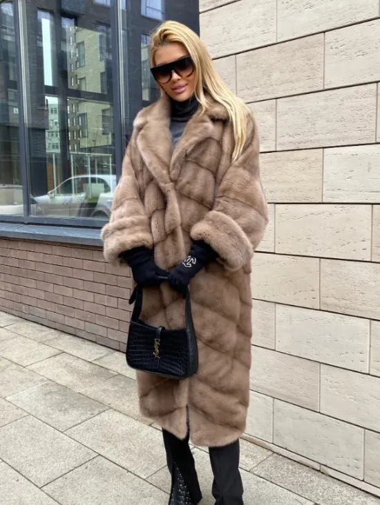 Шуба из датской норки  с английским воротником - цвет палевый - фото 4