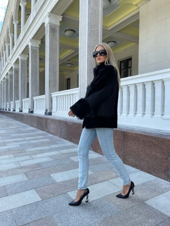 Черная дубленка из натуральной овчины - фото 3