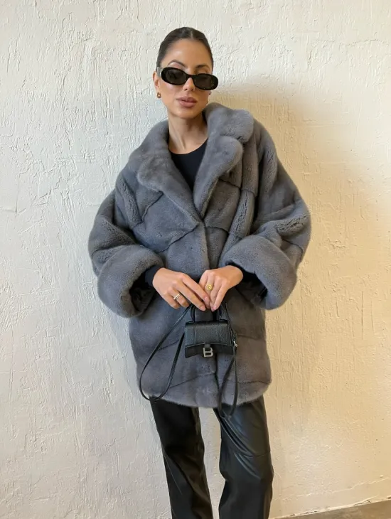 Серая короткая норковая шуба премиум качество - фото 3