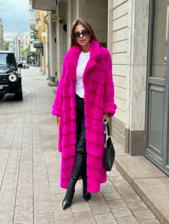 Норковая шуба в цвете фуксия - фото 5