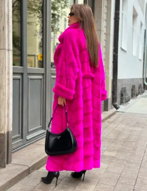 Норковая шуба в цвете фуксия - фото 2