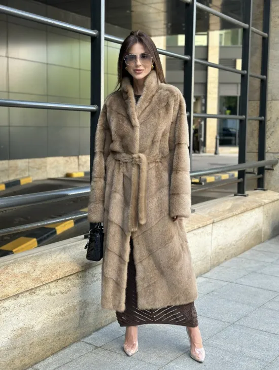 Пастель норковая шуба из аукционного меха - воротник отворот - фото 4