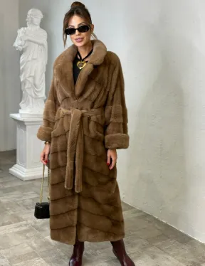 Длинная шуба карамель кимоно мех NAFA - фото 0