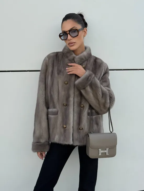 Жакет норковый в цвете сапфир - фото 5