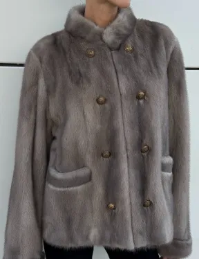 Жакет норковый в цвете сапфир - фото 2