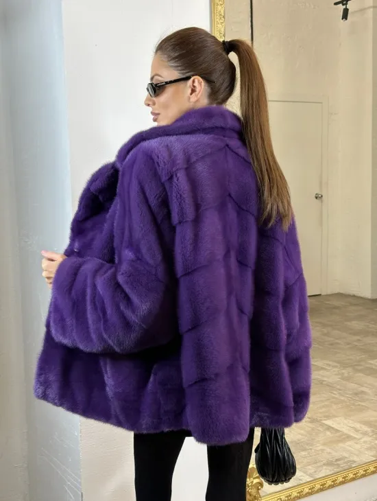 Кимоно полушубок английский воротник - цвет фиолетовый - фото 2