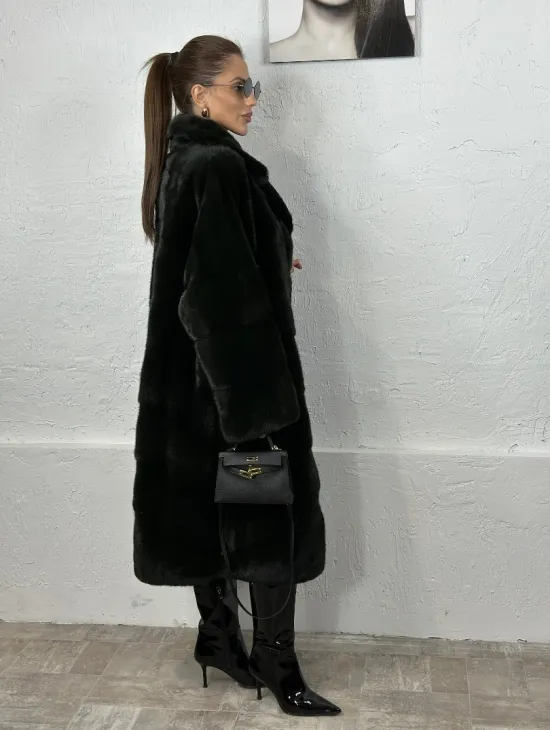 Кимоно норка мех NAFA английский воротник - темный изумруд - фото 5