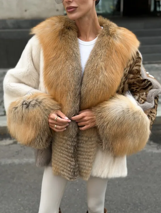 Комбинированная шуба из меха норки и альпийской лисы - фото 1