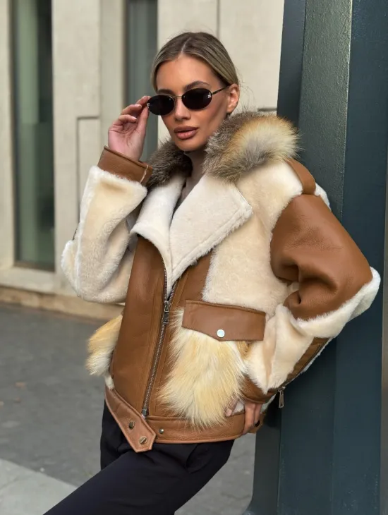 Стильная дубленка из мериноса - цвет кэмел - фото 4