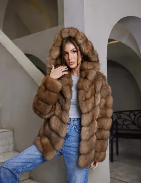 Шуба из куницы с капюшоном - фото 1