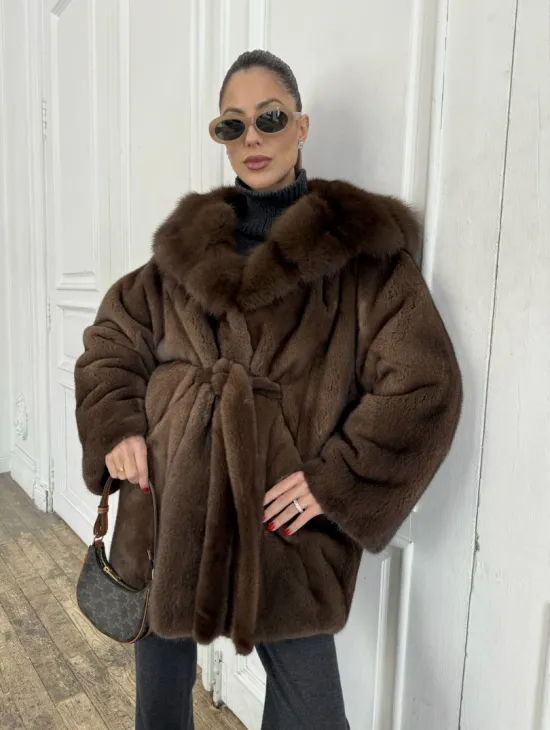 Норка летучая мышь роспуск с капюшоном куница - цвет орех - фото 2