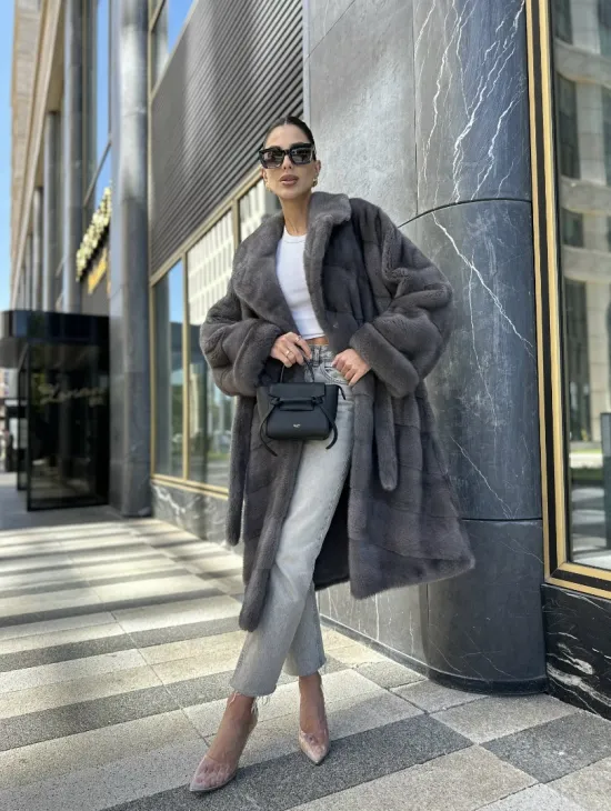 Норковая шуба в цвете сапфир - фото 11