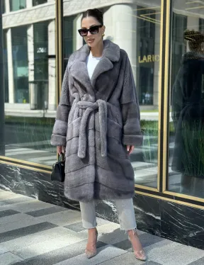 Норковая шуба в цвете сапфир - фото 0