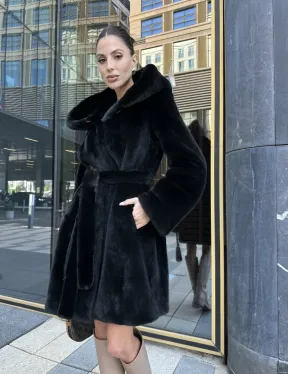 Шуба норковая с капюшоном, мех BLACKGLAMA - фото 5