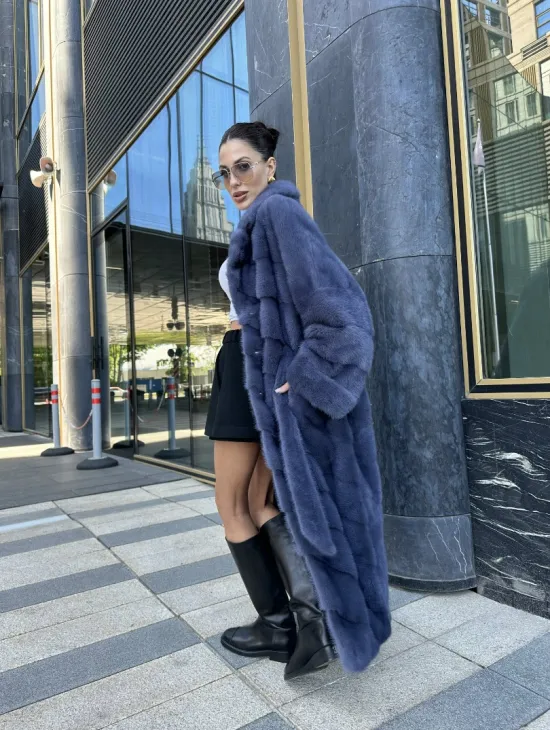 Норковая шуба с английским воротником - цвет джинс - фото 13