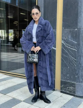 Норковая шуба с английским воротником - цвет джинс - фото 10