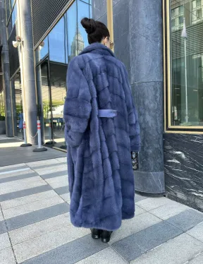 Норковая шуба с английским воротником - цвет джинс - фото 9