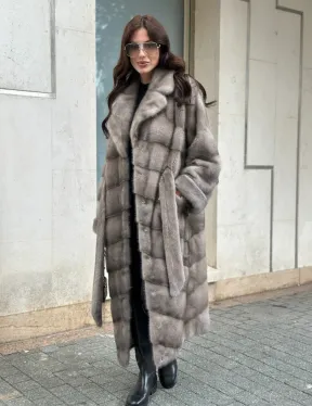 Шуба из норки  серого цвета - сапфир с английским воротником - фото 9