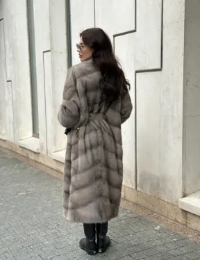 Шуба из норки  серого цвета - сапфир с английским воротником - фото 14