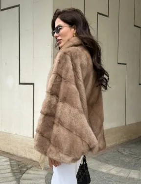 Шуба автоледи из норки цвет бежевый - фото 5