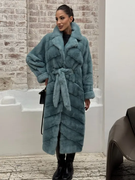 Норковая шуба в цвете TIFFANY - фото 7